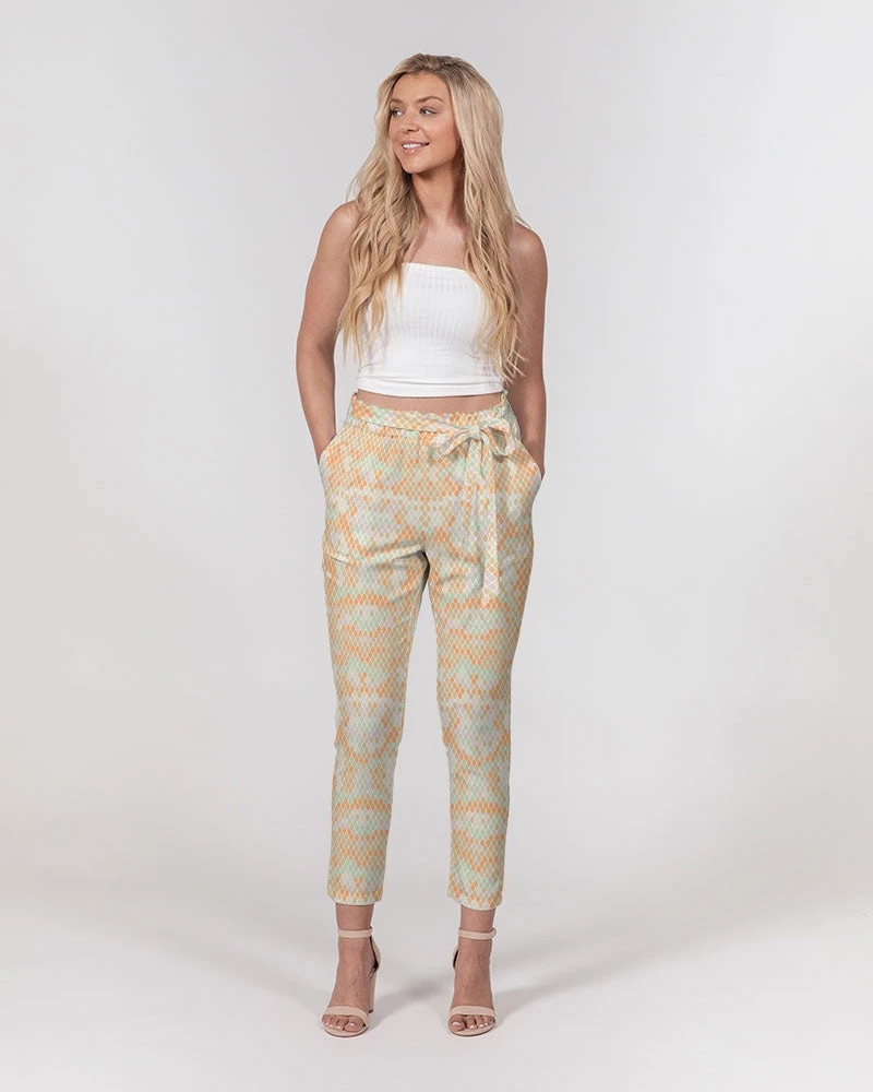 Harlow & Lloyd Green & Orange Snake Print Women's Belted Tapered Pants 9 Harlow & Lloyd Green & Orange Snake Print Women's Belted Tapered Pants