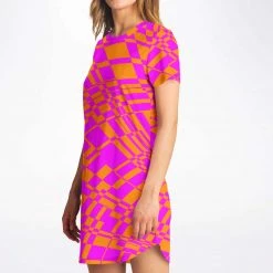 Subliminator T Shirts & Tanks Fuchsia & Orange Warp T Shirt Dress
