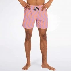 Subliminator Peach & Orchid Abstract Striped Swim Shorts Men