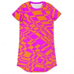 Subliminator T Shirts & Tanks Fuchsia & Orange Warp T Shirt Dress