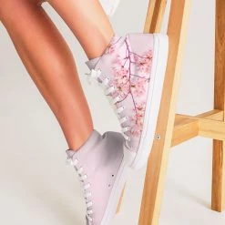 Harlow & Lloyd Pink Cherry Blossom Women's Hightop Canvas Shoe