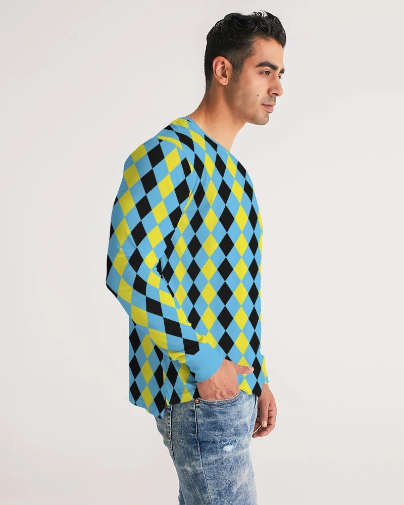 Harlow & Lloyd Blue & Yellow Harlequin Check Men's Long Sleeve Tee T Shirts & Tanks 3 Harlow & Lloyd Blue & Yellow Harlequin Check Men's Long Sleeve Tee T Shirts & Tanks