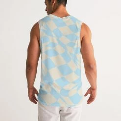 Harlow & Lloyd Blue & Vanilla Ripple Check Men's Sports Tank T Shirts & Tanks