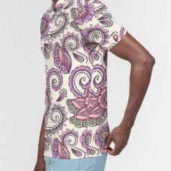 Harlow & Lloyd T Shirts & Tanks Purple Cream Paisley Men's Slim Fit Short Sleeve Polo