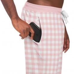Subliminator Pale Pink Gingham Check Unisex Fleece Joggers Pants & Joggers 17 Subliminator Pale Pink Gingham Check Unisex Fleece Joggers Pants & Joggers