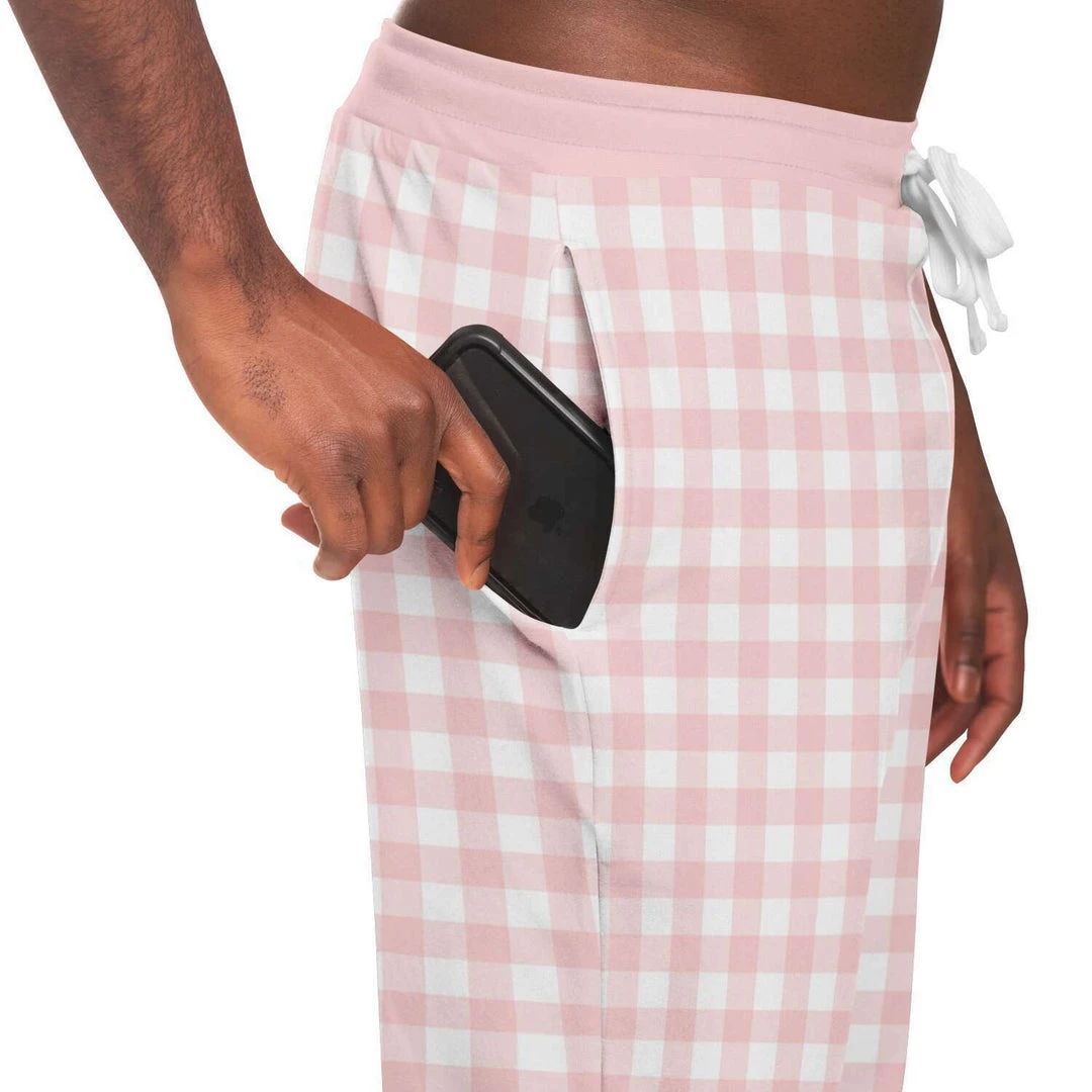 Subliminator Pale Pink Gingham Check Unisex Fleece Joggers Pants & Joggers 10 Subliminator Pale Pink Gingham Check Unisex Fleece Joggers Pants & Joggers