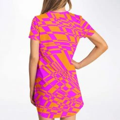 Subliminator T Shirts & Tanks Fuchsia & Orange Warp T Shirt Dress