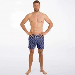 Subliminator Men Blue Violet & Charcoal Abstract Striped Swim Shorts