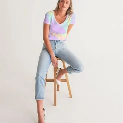 Harlow & Lloyd Lilac Mint Tie Dye Women's V-Neck Tee T Shirts & Tanks
