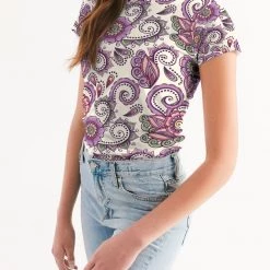 Harlow & Lloyd T Shirts & Tanks Purple Cream Paisley Women's Tee