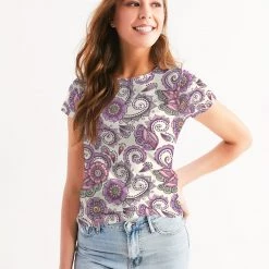 Harlow & Lloyd T Shirts & Tanks Purple Cream Paisley Women's Tee
