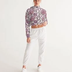 Harlow & Lloyd Purple Cream Paisley Women's Cropped Windbreaker