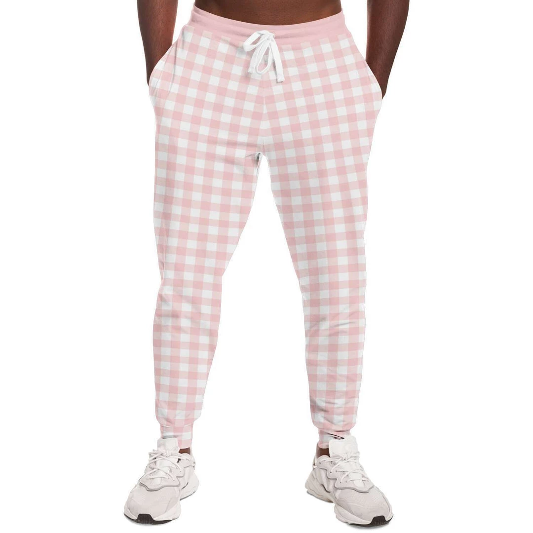 Subliminator Pale Pink Gingham Check Unisex Fleece Joggers Pants & Joggers 5 Subliminator Pale Pink Gingham Check Unisex Fleece Joggers Pants & Joggers