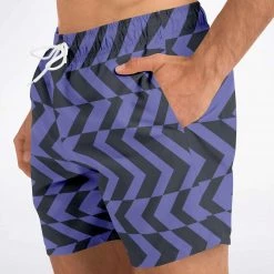 Subliminator Men Blue Violet & Charcoal Abstract Striped Swim Shorts