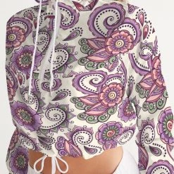 Harlow & Lloyd Purple Cream Paisley Women's Cropped Windbreaker