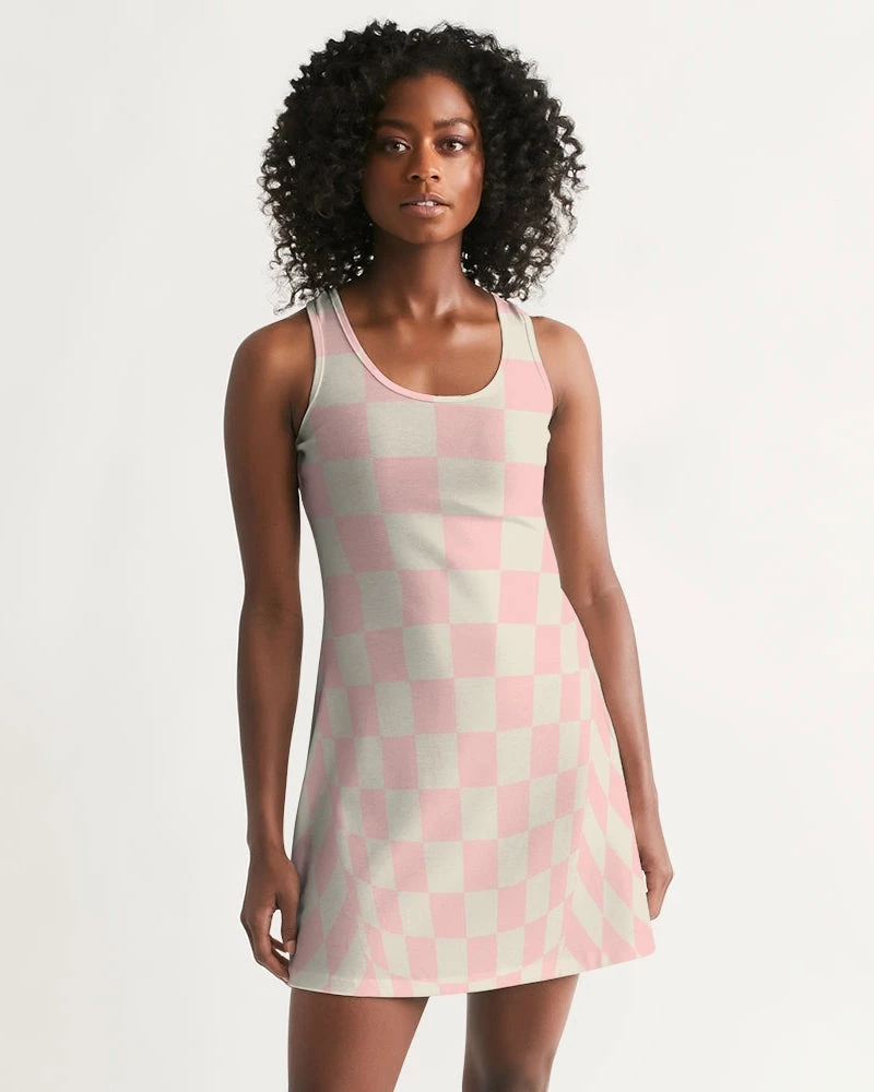 Harlow & Lloyd Pink Vanilla Check Women's Racerback Dress 4 Harlow & Lloyd Pink Vanilla Check Women's Racerback Dress