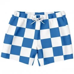 Subliminator Men Blue & White Large Check Swim Shorts