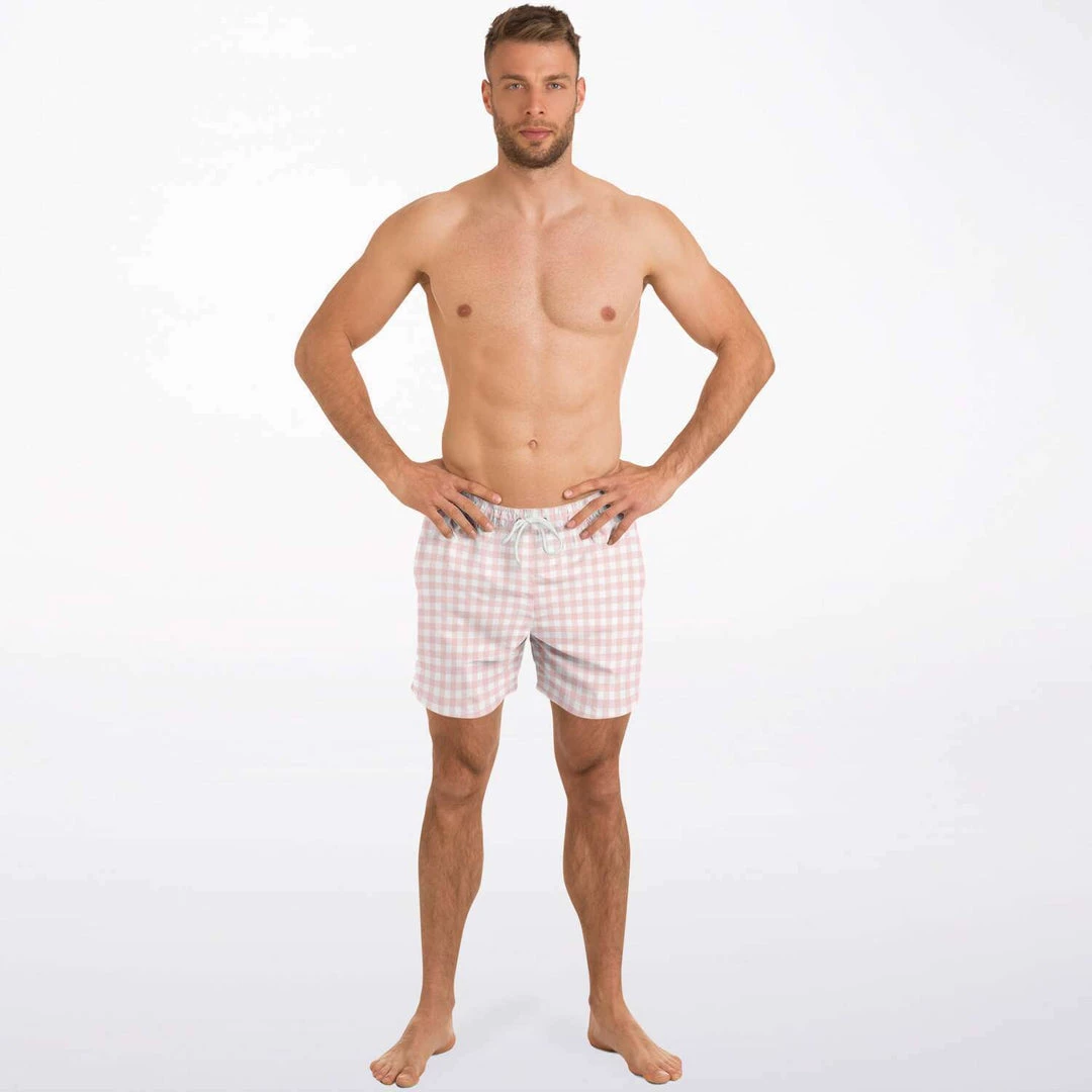 Subliminator Swimwear Pale Pink Gingham Check Swim Shorts 4 Subliminator Swimwear Pale Pink Gingham Check Swim Shorts