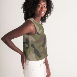 Harlow & Lloyd T Shirts & Tanks Woodland Camo Women's Cropped Tank