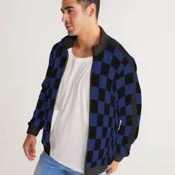 Harlow & Lloyd Jackets Black & Blue Check Men's Stripe-Sleeve Track Jacket