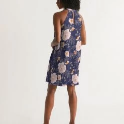 Harlow & Lloyd Orange Peonies Floral Orient Blue Women's Halter Dress