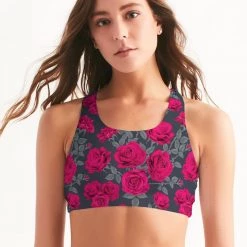Harlow & Lloyd Dark Vintage Roses Women's Seamless Sports Bra