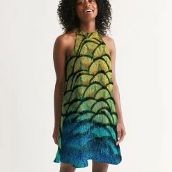 Harlow & Lloyd Vivid Peacock Women's Halter Dress