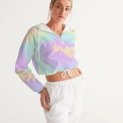 Harlow & Lloyd Lilac Mint Tie Dye Women's Cropped Windbreaker Jackets