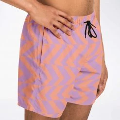 Subliminator Peach & Orchid Abstract Striped Swim Shorts Men