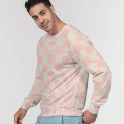 Harlow & Lloyd Sweatshirts & Pullovers Pink Vanilla Check Men's French Terry Pullover Sweatshirt