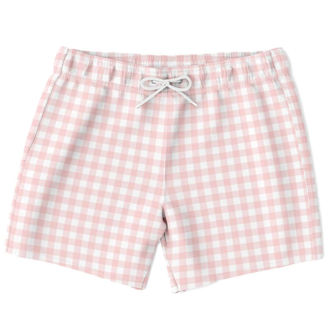 Subliminator Swimwear Pale Pink Gingham Check Swim Shorts 2 Subliminator Swimwear Pale Pink Gingham Check Swim Shorts