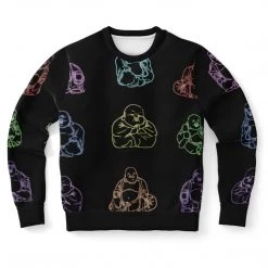 Subliminator Neon Buddhas Black Unisex Fleece Sweatshirt Sweatshirts & Pullovers