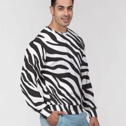 Harlow & Lloyd Sweatshirts & Pullovers Zebra Print Men's French Terry Pullover Sweatshirt