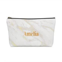Harlow & Lloyd Personalized Cosmetic Bag / Accessory Pouch In White Marble & Gold Bags 21 Harlow & Lloyd Personalized Cosmetic Bag / Accessory Pouch In White Marble & Gold Bags