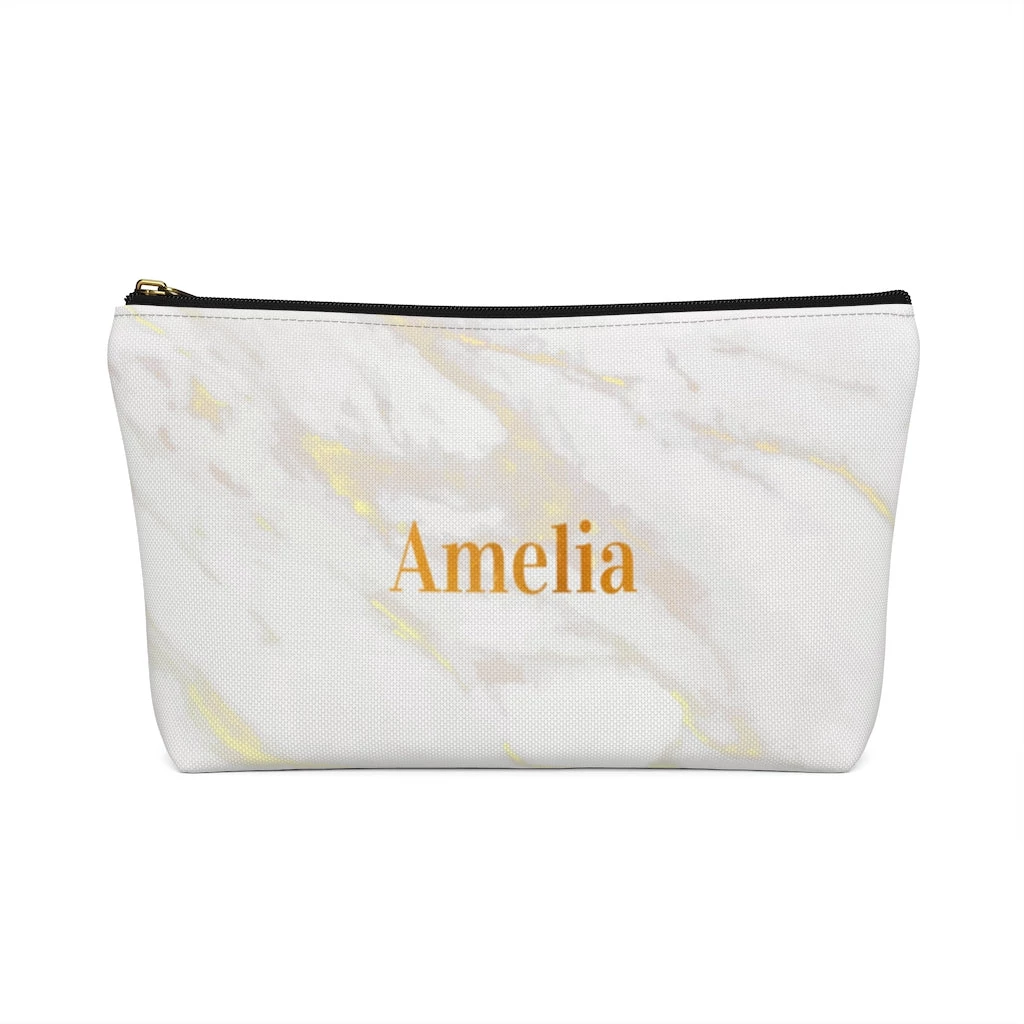 Harlow & Lloyd Personalized Cosmetic Bag / Accessory Pouch In White Marble & Gold Bags 10 Harlow & Lloyd Personalized Cosmetic Bag / Accessory Pouch In White Marble & Gold Bags
