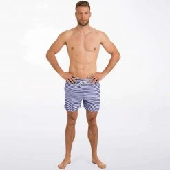 Subliminator Men Blue Violet Wave Stripes Swim Shorts