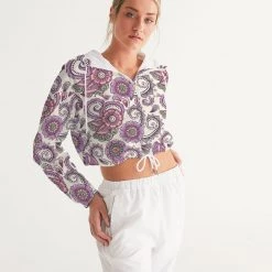 Harlow & Lloyd Purple Cream Paisley Women's Cropped Windbreaker