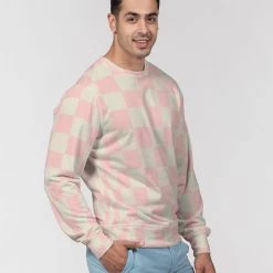 Harlow & Lloyd Sweatshirts & Pullovers Pink Vanilla Check Men's French Terry Pullover Sweatshirt