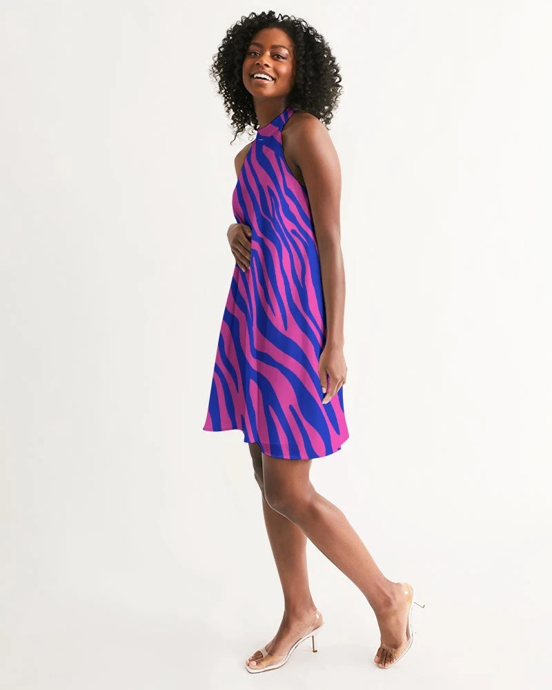 Harlow & Lloyd Electric Zebra Women's Halter Dress 3 Harlow & Lloyd Electric Zebra Women's Halter Dress