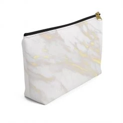 Harlow & Lloyd Personalized Cosmetic Bag / Accessory Pouch In White Marble & Gold Bags 22 Harlow & Lloyd Personalized Cosmetic Bag / Accessory Pouch In White Marble & Gold Bags