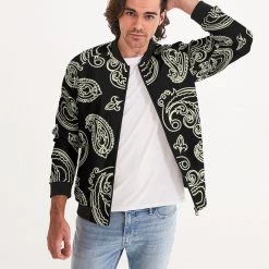 Harlow & Lloyd Black & Bone Paisley Men's Bomber Jacket Jackets 11 Harlow & Lloyd Black & Bone Paisley Men's Bomber Jacket Jackets