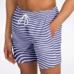 Subliminator Men Blue Violet Wave Stripes Swim Shorts