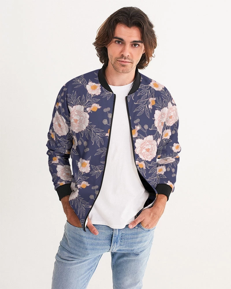 Harlow & Lloyd Orange Peonies Floral Orient Blue Men's Bomber Jacket Jackets 4 Harlow & Lloyd Orange Peonies Floral Orient Blue Men's Bomber Jacket Jackets