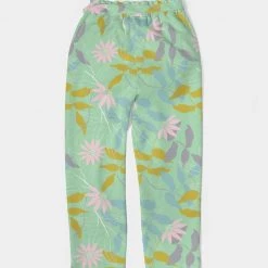 Harlow & Lloyd Green Tea Floral Women's Belted Tapered Pants Pants & Joggers