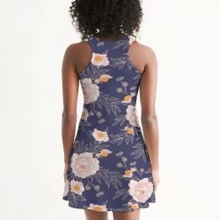 Harlow & Lloyd Orange Peonies Floral Orient Blue Women's Racerback Dress