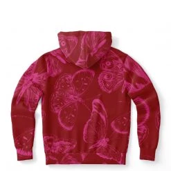 Subliminator Red Fuchsia Butterflies Unisex Hoodie