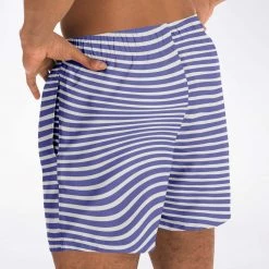Subliminator Men Blue Violet Wave Stripes Swim Shorts