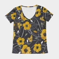 Harlow & Lloyd Yellow Flowers & Tropical Leaves Charcoal Women's V-Neck T Shirt T Shirts & Tanks 16 Harlow & Lloyd Yellow Flowers & Tropical Leaves Charcoal Women's V-Neck T Shirt T Shirts & Tanks