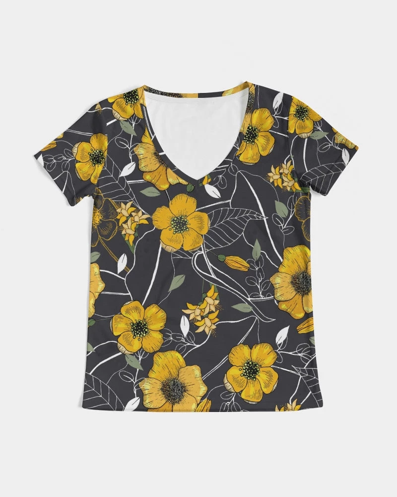 Harlow & Lloyd Yellow Flowers & Tropical Leaves Charcoal Women's V-Neck T Shirt T Shirts & Tanks 9 Harlow & Lloyd Yellow Flowers & Tropical Leaves Charcoal Women's V-Neck T Shirt T Shirts & Tanks