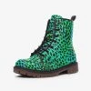 Harlow & Lloyd Neon Green Leopard Print Lace Up Boots Shoes